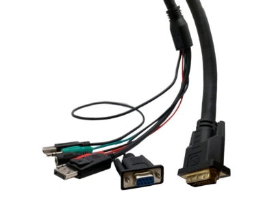DVI ケーブル (DVI 24+5 ピンオス - DisplayPort オス + DB 9 メス + DC5525 ジャック + 2x 3.5mm 3 ピンプラグ + USB A オス)